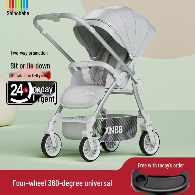 Compact Four-Wheel Baby Stroller: Sit, Lie, Fold - Lightweight Umbrella Design with Shock Absorption for Ages 0-3.
