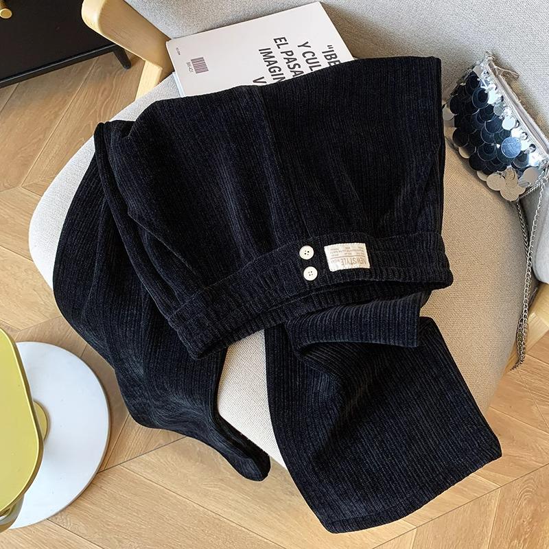 145XS Fleece-Lined High-Waisted Wide-Leg Pants for Petite, Slimming, Casual Autumn/Winter Wear