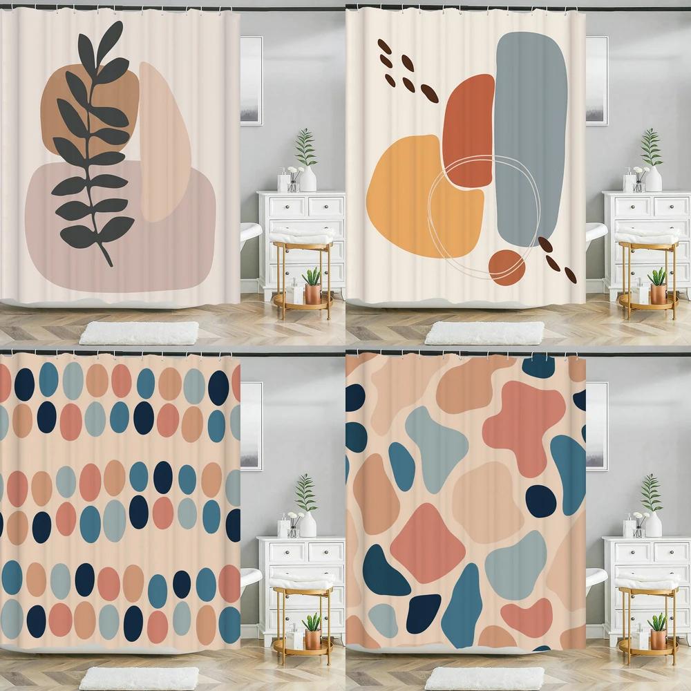 Nordic style Abstract Art leaves Print Shower Curtain Waterproof Polyester Bath Curtain Color Block Curtains For Bathroom Decor