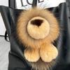 Cute Real Rex Rabbit Fur Simba Lion Bag Charm Car Key Charm Metal Ring Ornaments Kids Birthday Gift 240112