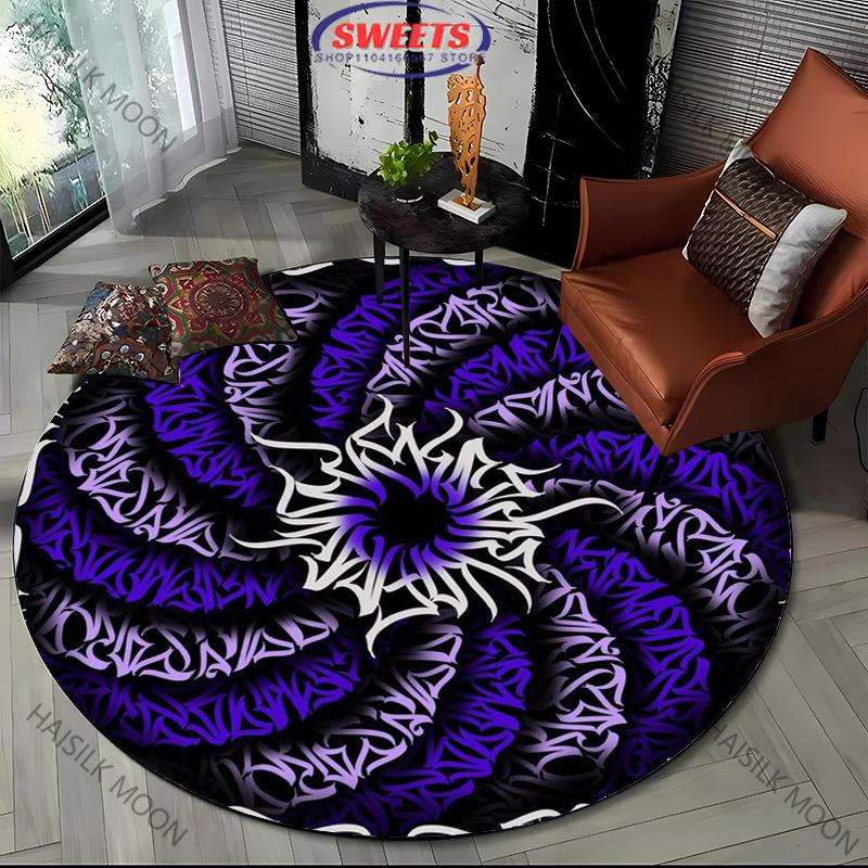 Moderner Stil Schwarz und Weiß Mystery Art Stil Runder Teppich Innendekor Matte Outdoor Picknick Camping Teppich Zimmer Bettvorleger Geschenk