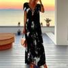 Women Plus Size V Neck Short Sleeve Maxi Dress Black White Tie Dye Stripe Print Loose Long Dress