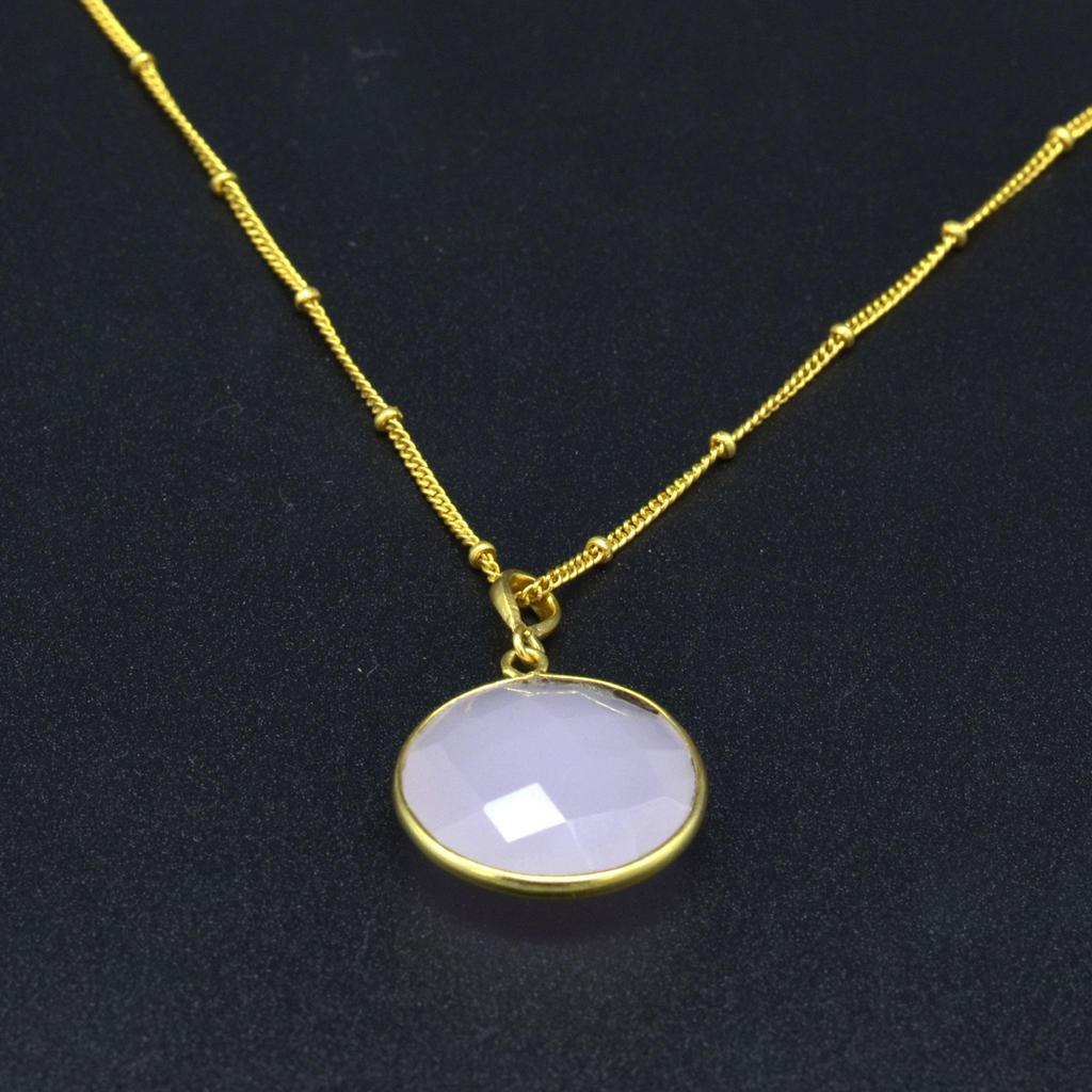 Rose Quartz 925 Sterling Silver Women Necklace, 22 K Gold Plated Gemstone Necklace Jewelry
