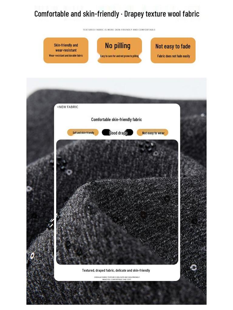 Women's High-Waist Sequined Wool A-line Skirt - Autumn/Winter