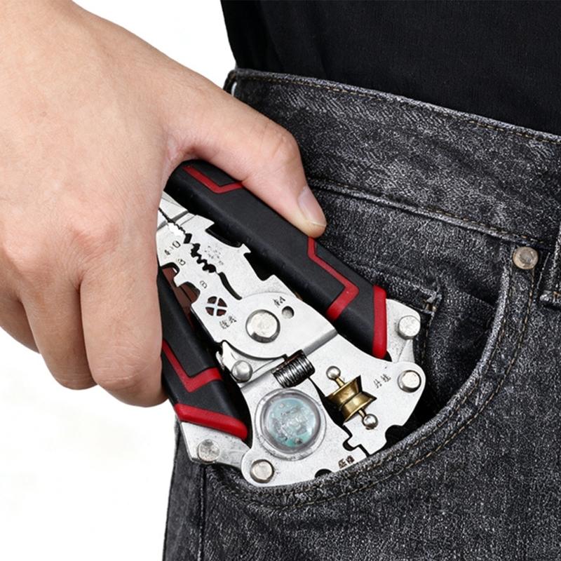 Multifunctional Folding Wire Stripper With Built In Voltage Tester For Precise Electrical Work Metal Construction Ergonomic Handle