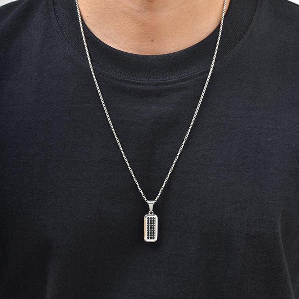 Stylish Black Zircon Dog Tag Pendant Necklace for Men, Fashion Waterproof Stainless Steel Necklace, Trendy Jewelry Gifts to Him