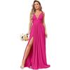 Evening dress   summer new deep V-neck split fork long chiffon bridesmaid pleated formal ball dress