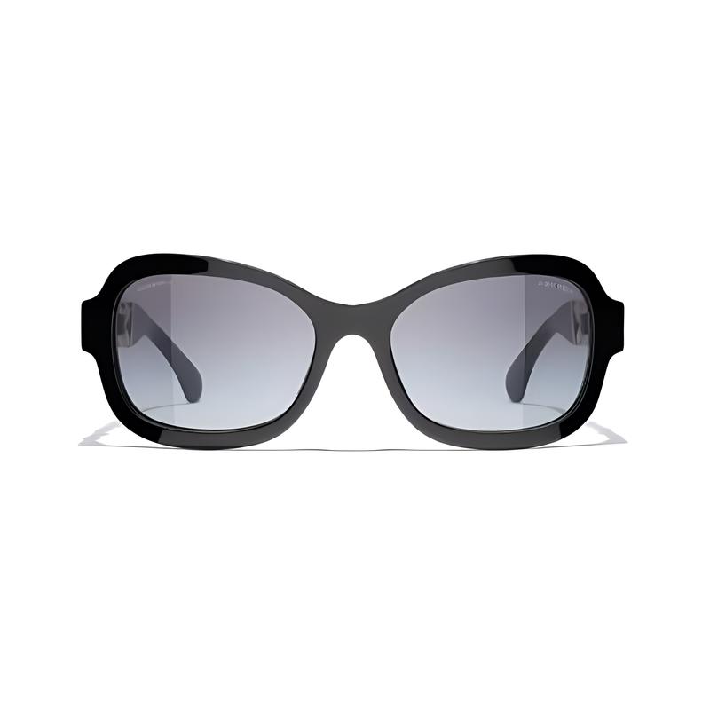 

CHANEL temples with chain decoration, irregular sunglasses, women s black чорний