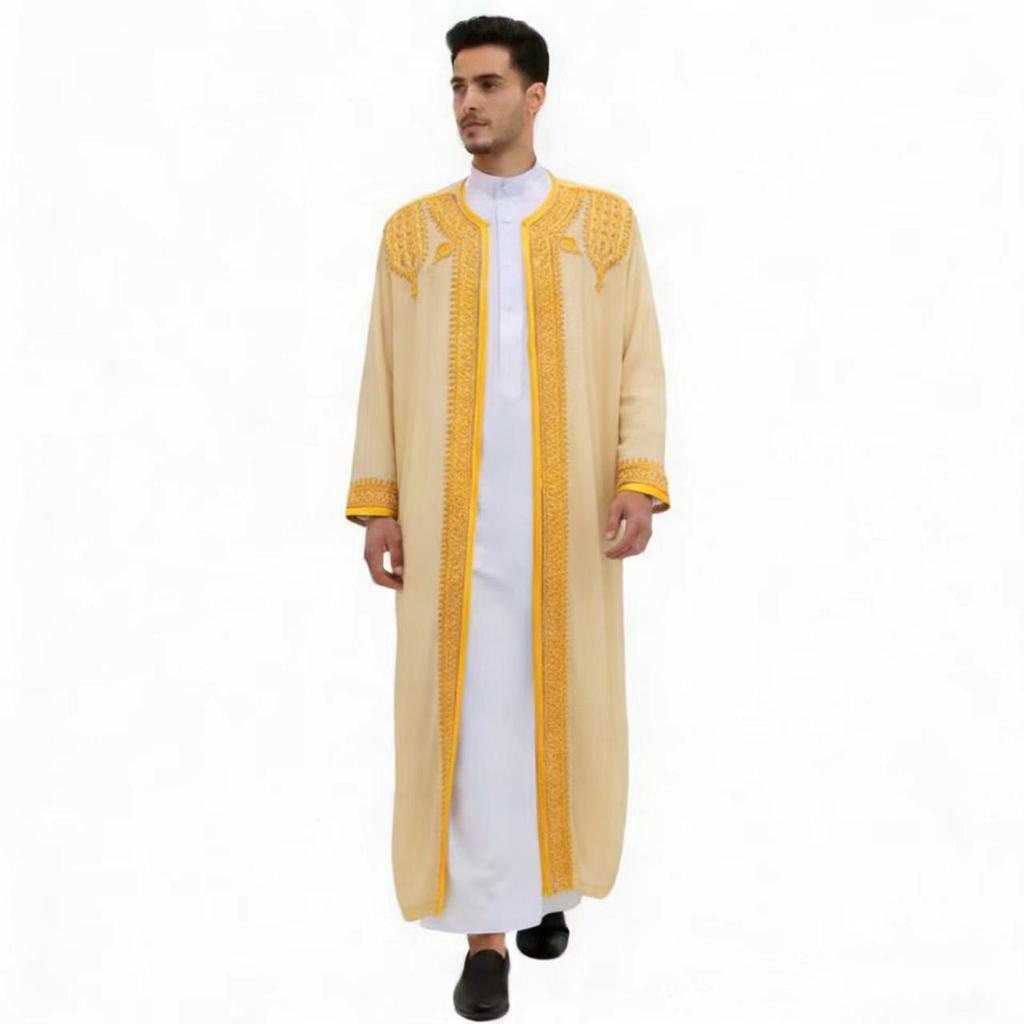 2025 Ethnisch Stil Herren Lang Gold Stickerei Kleid