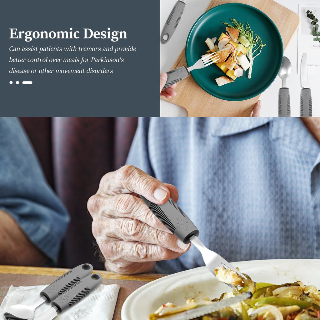 4Pcs Adaptive Utensils Stainless Steel Built Up Utensils for Adults Complete Weighted Utensils Set Nonslip Easy Grip Silverware