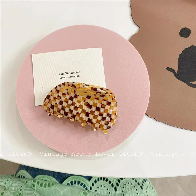 Acetate Hair Claw Medium Size Colorful Grid Plaid Stripe Hair Clip Shark Clips Girls Women Hair Accessories