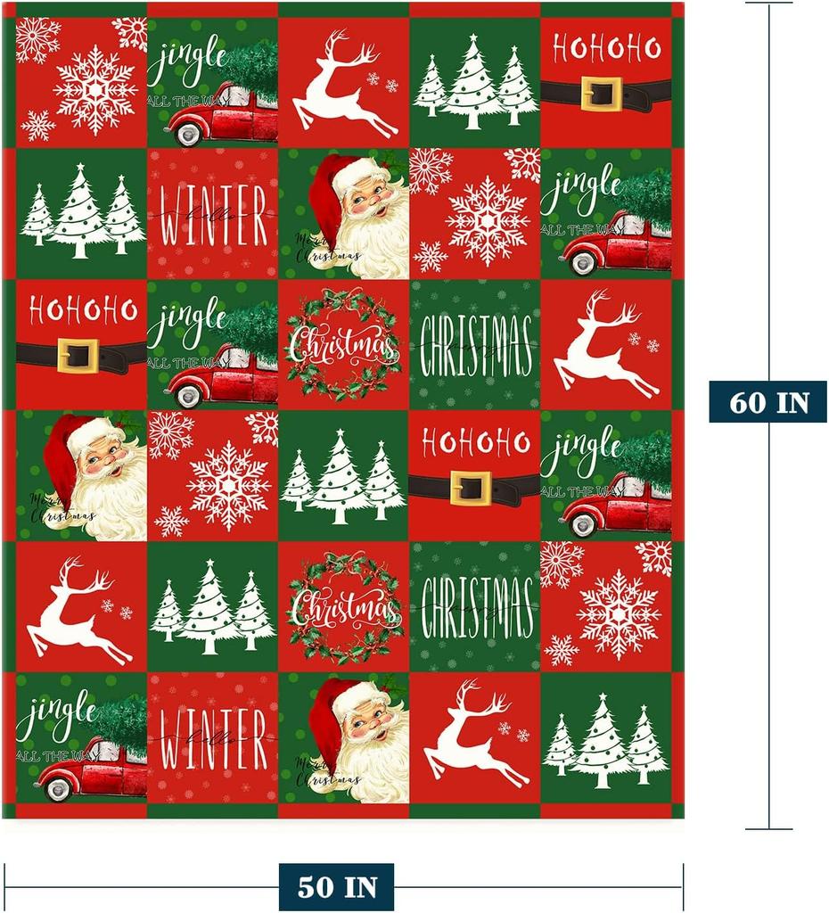 Large Throw Blanket Red Green Plaid Christmas Blanket Xmas Winter Holiday Blanket for Couch Sofa Bed Soft Lightweight FuzzyPlush