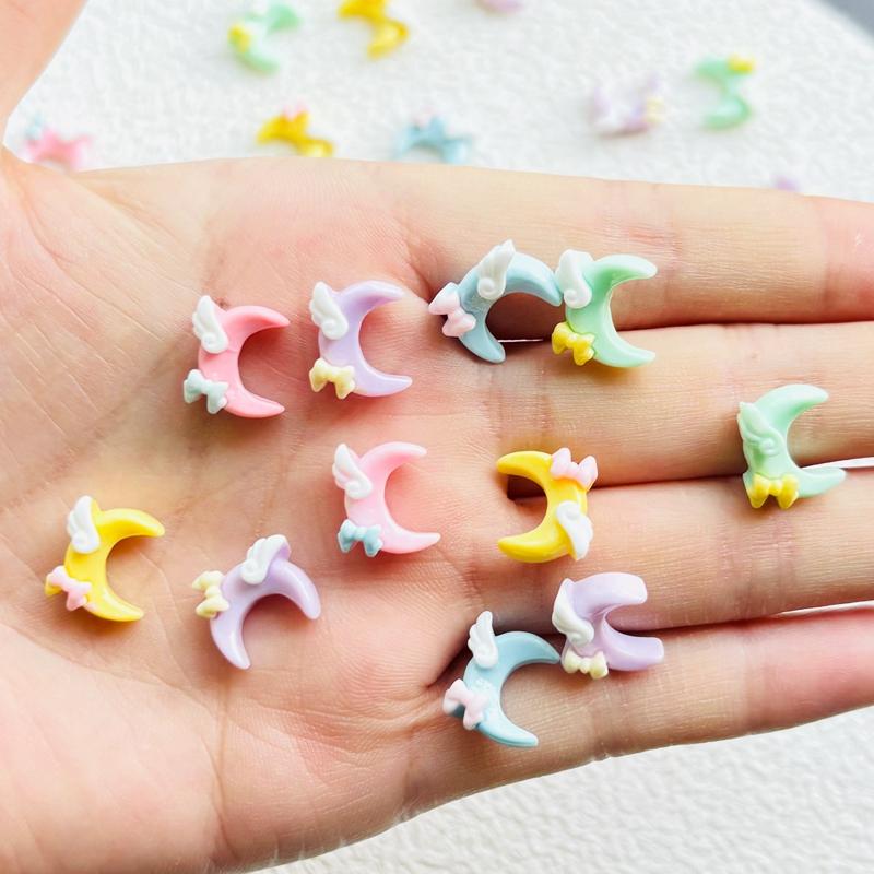 

30 Pcs New Cute Mini Resin Cartoon Bow Knot, Moon Series Flatback Ornament Jewelry Making Manicure Hairwear Accessories A96
