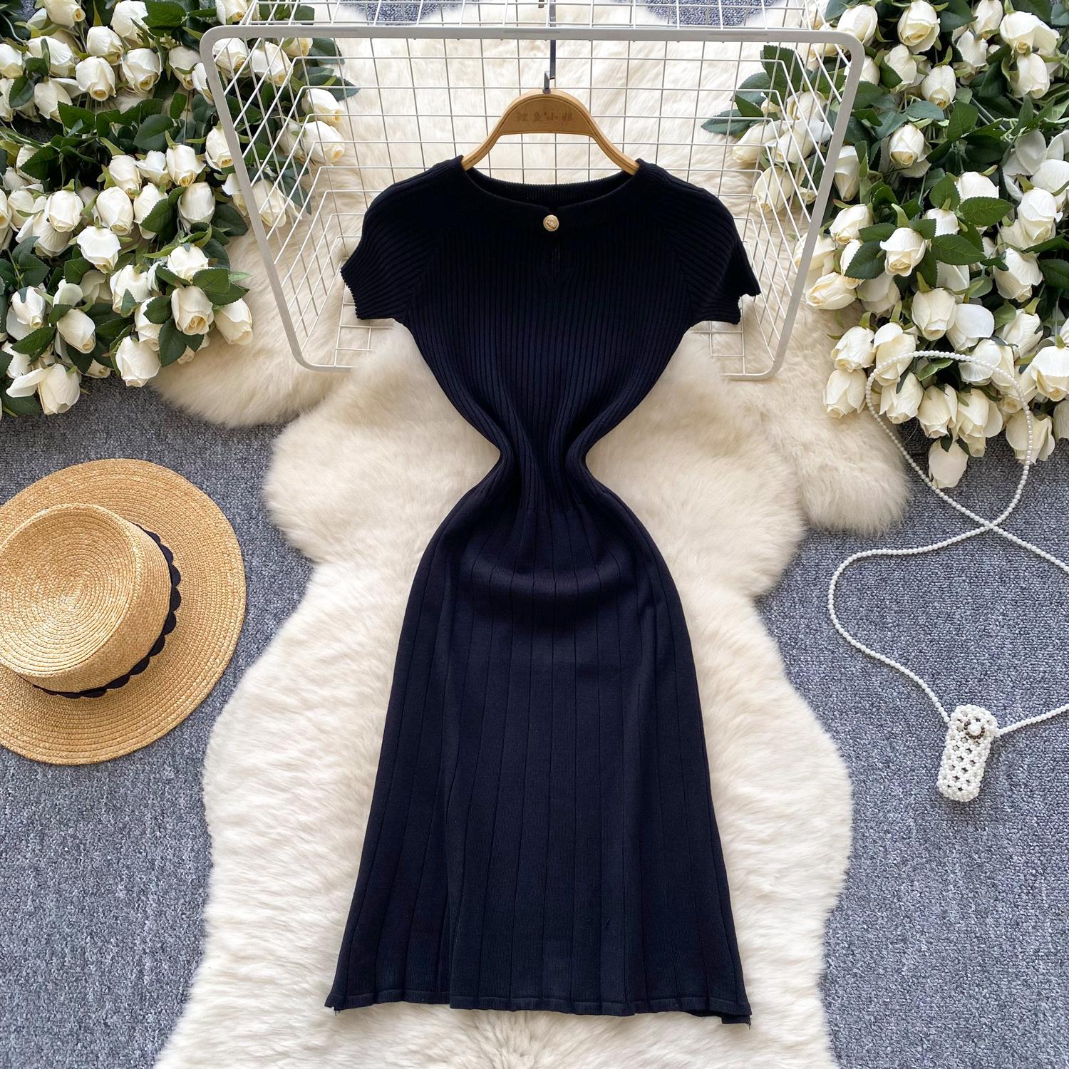 Новое китайское национальное модное трикотажное мини-платье с пряжкой, облегающее, легкое, роскошное, элегантное, короткое, красное платье One Size чёрный