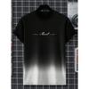 T-Shirt mit Rundhalsausschnitt und Farbverlauf, kurzärmelig, Alphabet-Aufdruck, lässige Wochenendkleidung für Männer und Teenager, Urlaubsorte, Frühling/Sommer/Herbst