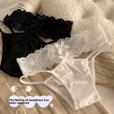 Ladies Summer Thin Sexy Lace Lace Satin Hollow Low Waist Triangle Briefs