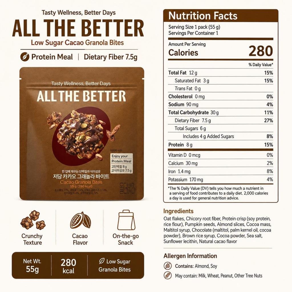 ALL THE BETTER Granola Bites Low Sugar Cacao 55g