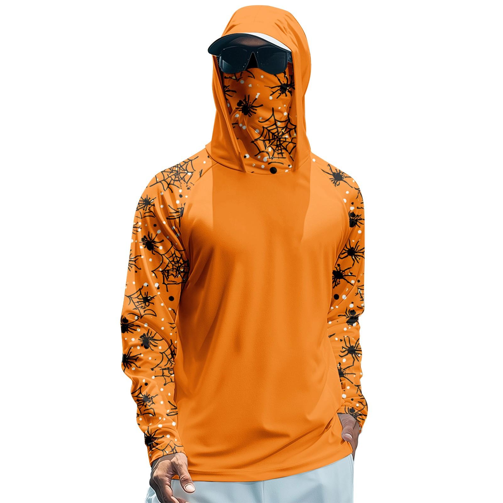 

Мужская худи реглан для рыбалки с принтами на Хэллоуин - UPF 50+ УФ защита, длинный рукав, солнцезащитная рубашка с сетчатым козырьком S