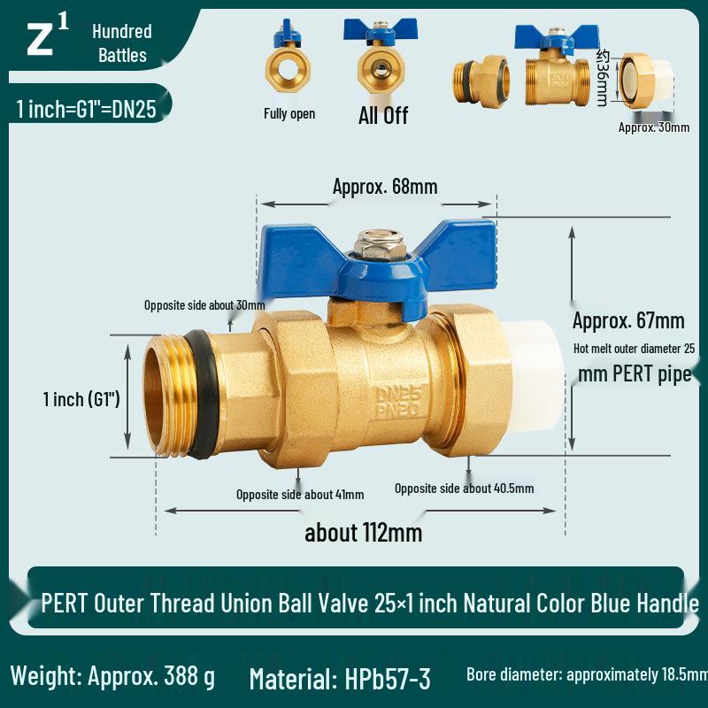 All-Copper PPR Male Thread Double Union Ball Valve for Water Pipes - Compatible with 4, 6, 20, 25, and 32 Points.
