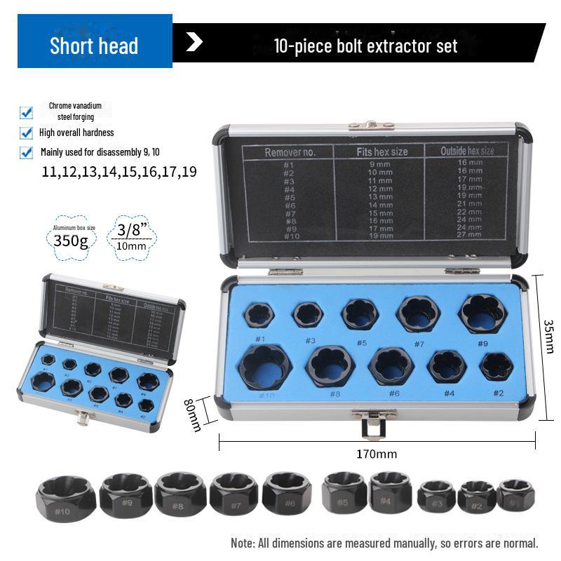 10-Piece Nut & Bolt Extractor Set for Damaged Screws