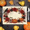 4 PCS Halloween Meal Mat Dancing Skeleton Crow Rose Pumpkin Retro Truck Table Mat Desktop Party Decoration