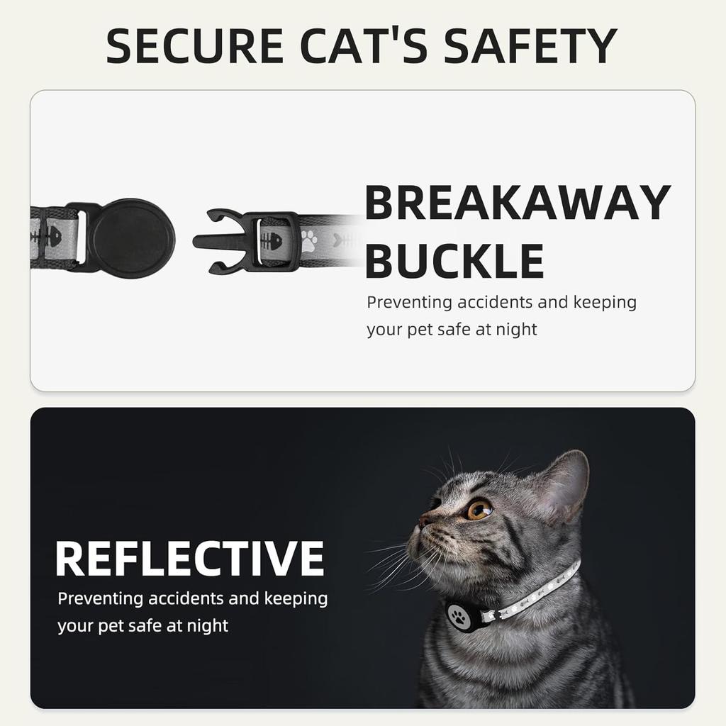 Waterproof Airtag Cat Collar, Reflective Cat Airtag Collar with Bell, Breakaway Cat collar AirTag Holder, Lightweight Kitten Collar for Apple Air
