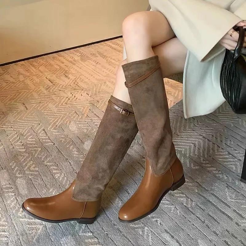 Módní kozačky nad koleno Dámské ploché Semišové Designové boty Zimní Dámský Trend 2024 Nové Elegantní Módní Sněhové Chelsea Vysoké Dámské Boty