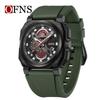OFNS Men's Classic Square Chronograph Watch: Multifunctional Sports Fashion with Single Calendar, Six-Needle Quartz Movement.