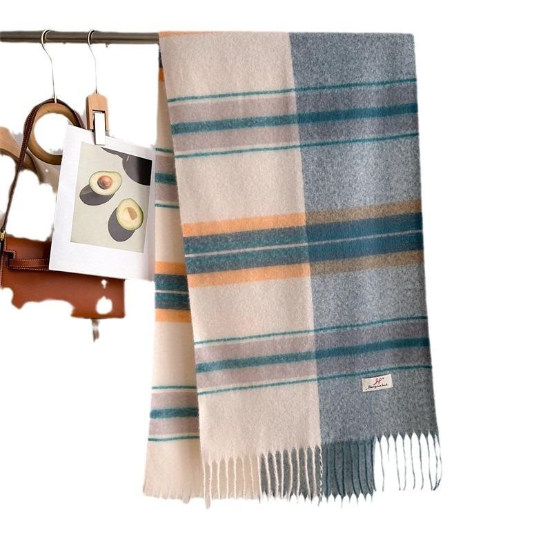 Striped Gradient Tassel Scarf Warm Unisex Winter Versatile Shawl