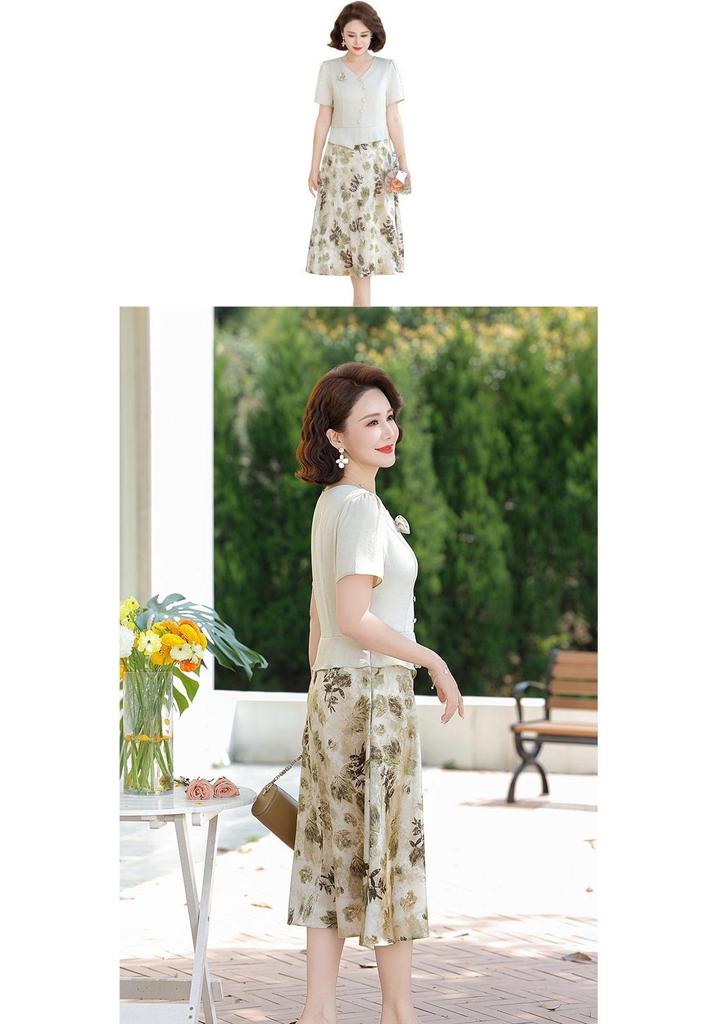 Mom's Summer Short Sleeve Dress: 2026 Slimming, Concealing Chinese Style for Middle-Aged & Elderly Women