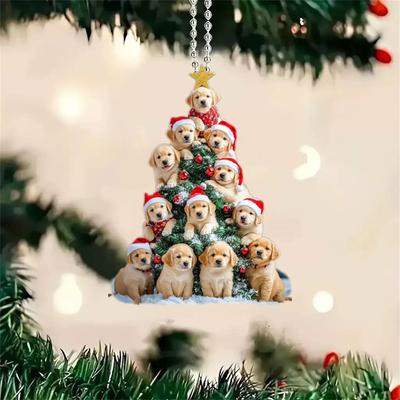 Christmas Acrylic Flat Cartoon Decorative Pendants, Christmas Tree Decorations, Car Pendant Decorations