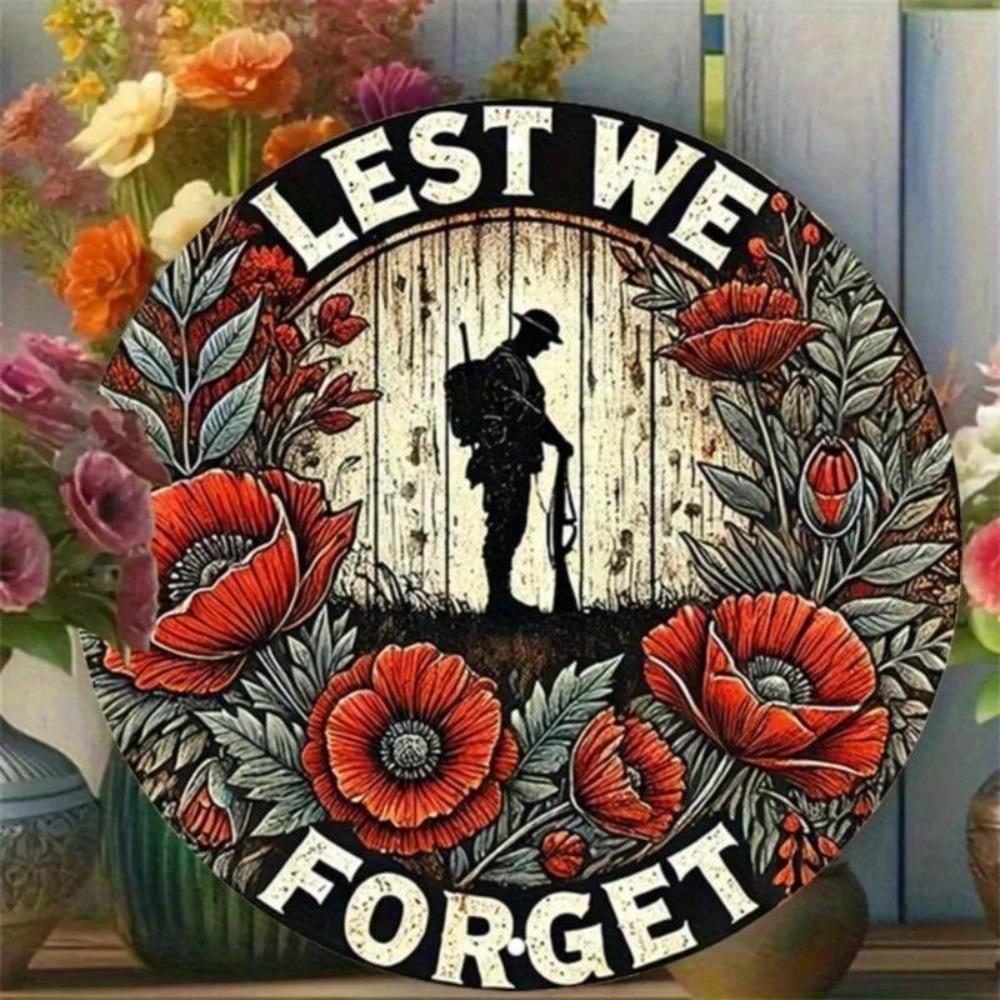 Vintage Poppy Metal Wall Art Rustic Aluminum Round Sign Decor