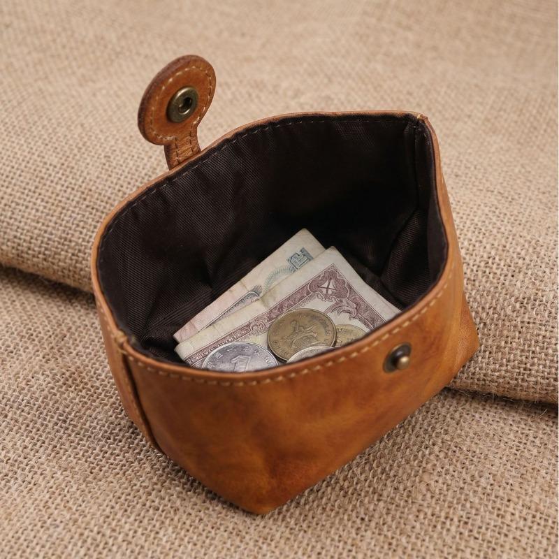 Unique Twist Knot Ruched Leather Coin Purse, Vegetable Tanned Vintage Snap Coin Purse, Distinctive Small Storage Organizer Pouch