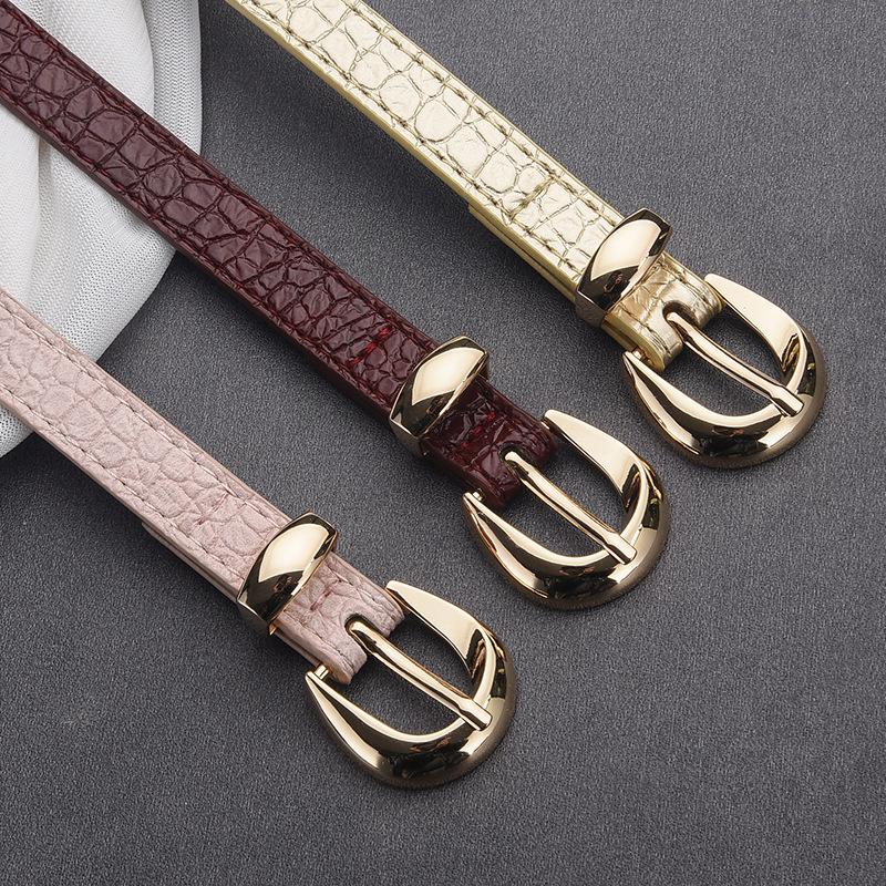 Trendy Light Gold-Buckle Crocodile-Patterned Retro Embossed Buckle Belt Fashionable Unique Artistic and Versatile Women’s Belt