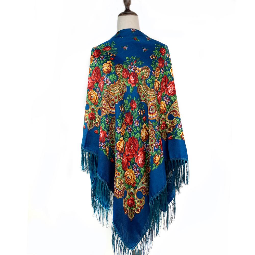

160cm Ethnic Style Russian Printed Tassel Shawl - Versatile Retro Travel Scarf