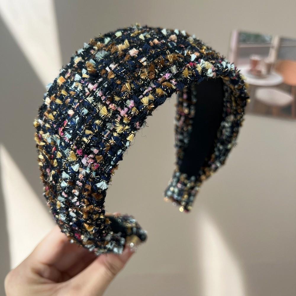Handmade Craftsmanship Hair Hoop Tweed Fabric Wide Headband Elegant Anti-Slip Headband Daily Use