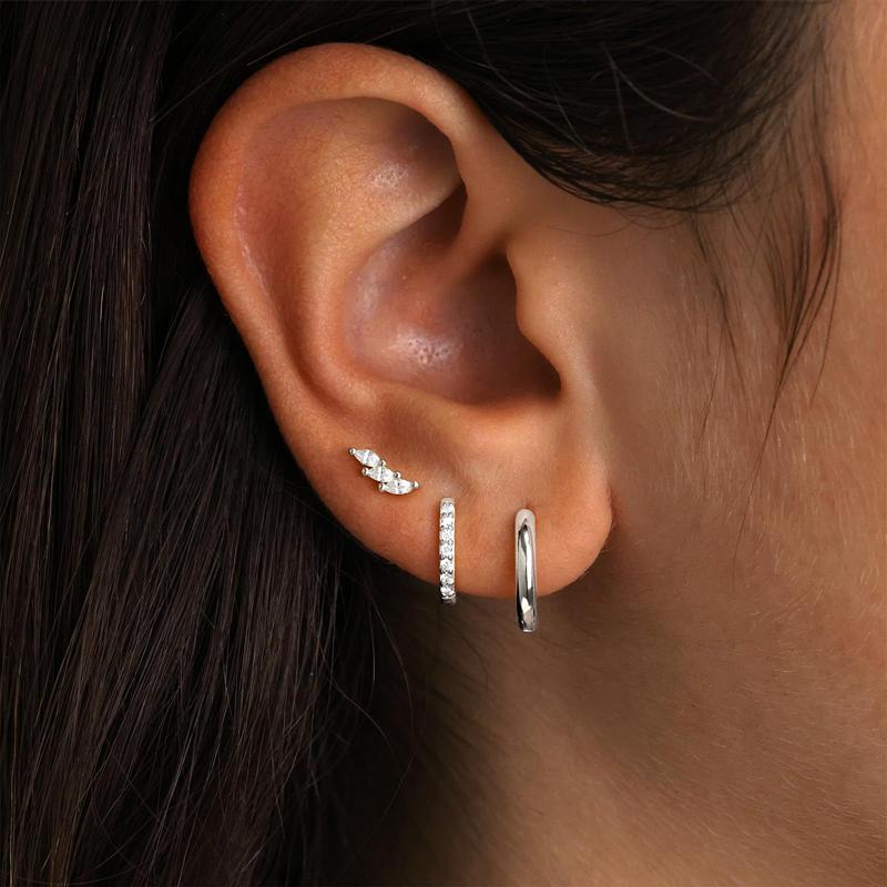 3 STÜCKE Edelstahl Goldfarben Kreis Creolen Set für Damen Einfache Zirkon Blume Ohrstecker Knorpelpiercing Schmuck