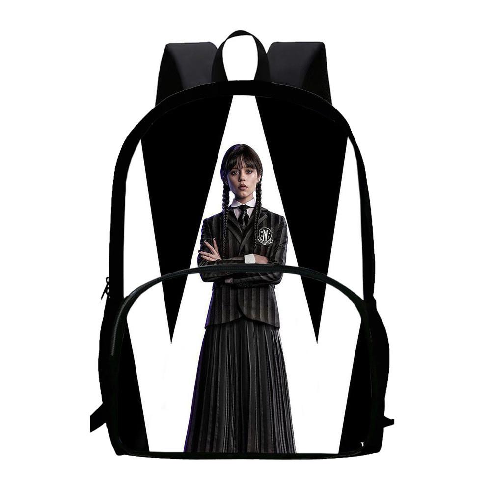Wednesday Addams Print Backpack With Large Capacity Oxford Fabric School Bag For Teens