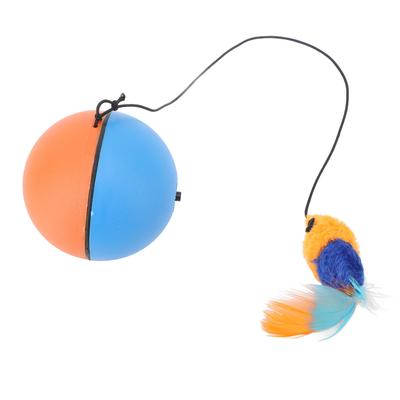 Katze Automatischer Beweglicher Ball mit Plüschfederanhänger Intelligenter Sensor Selbstrotierendes Katzenspielzeug Blau