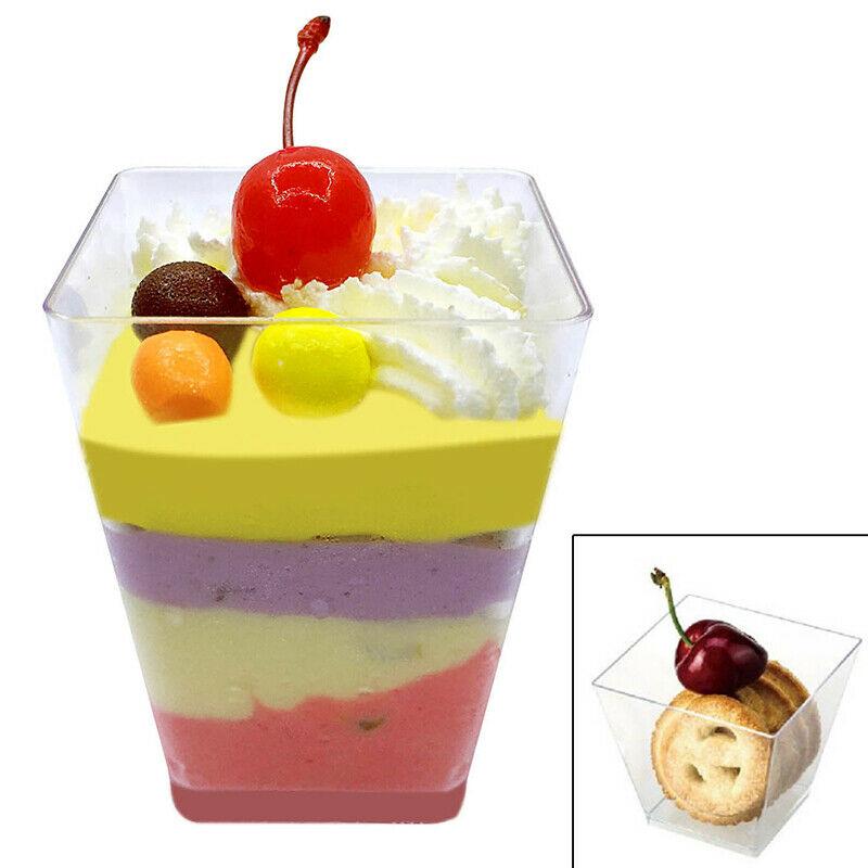 50pcs Dessert Cups 60ml Disposable Plastic Cups Clear Portion Transparent Trapezoidal Food Container for Jelly Yogurt Mousses
