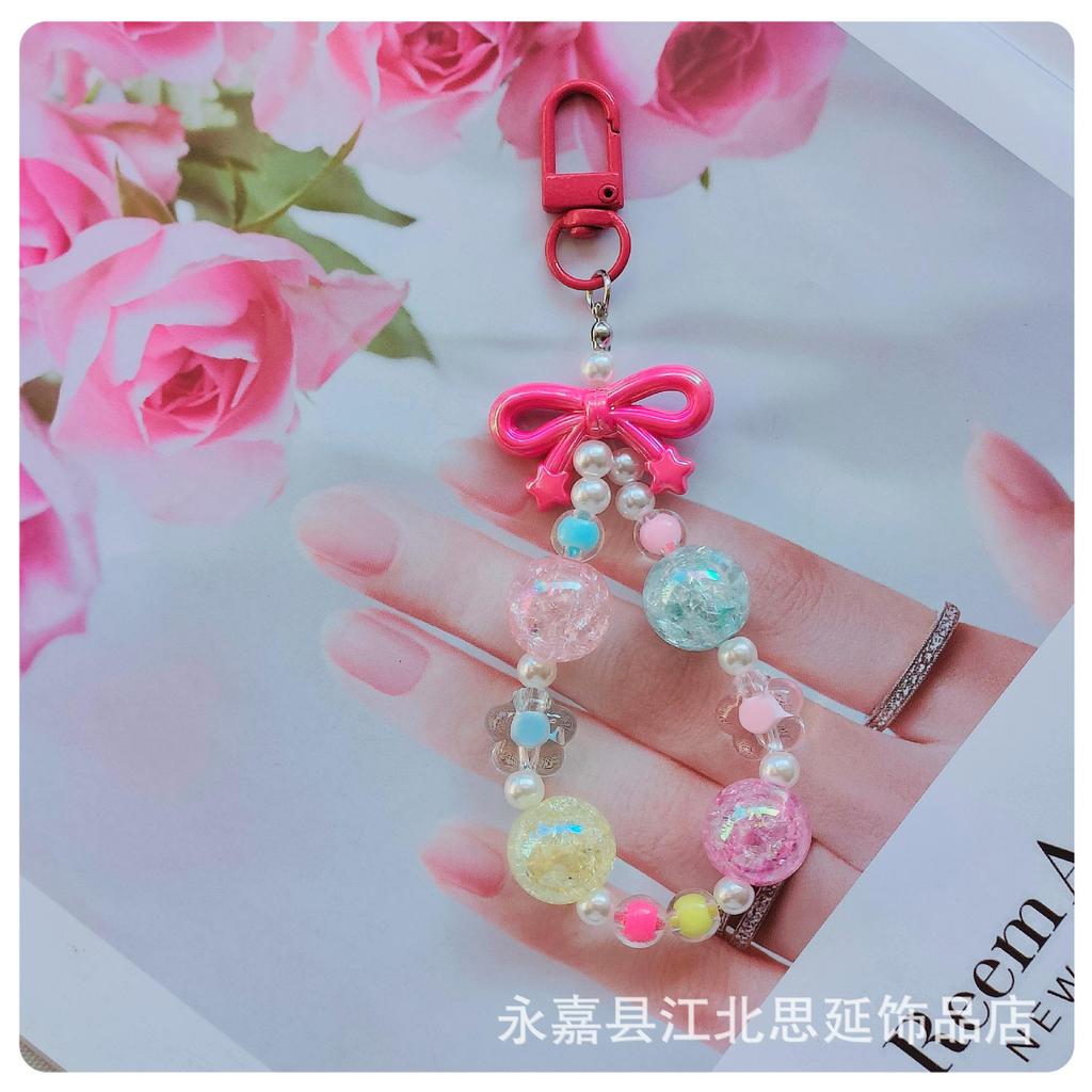 Colorful Bow Alloy Keychain with Creative Seed Bead Chain
