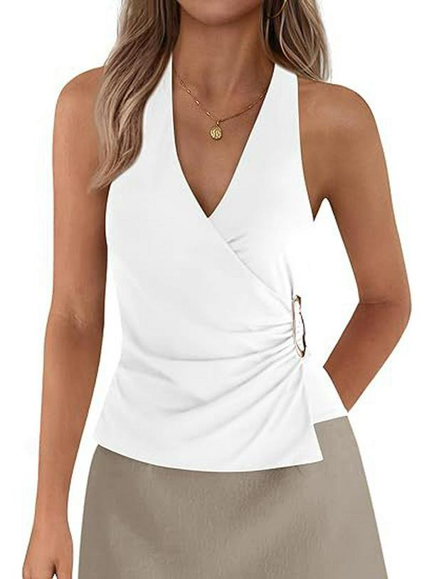 Women's Solid Color Sleeveless V-neck Halter Backless Top - Summer Style