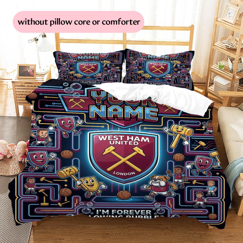 Custom Name West Ham United Pattern Bedding Quilt Set Home Decoration Gift (1 * duvet cover + 2 * pillowcase without core)