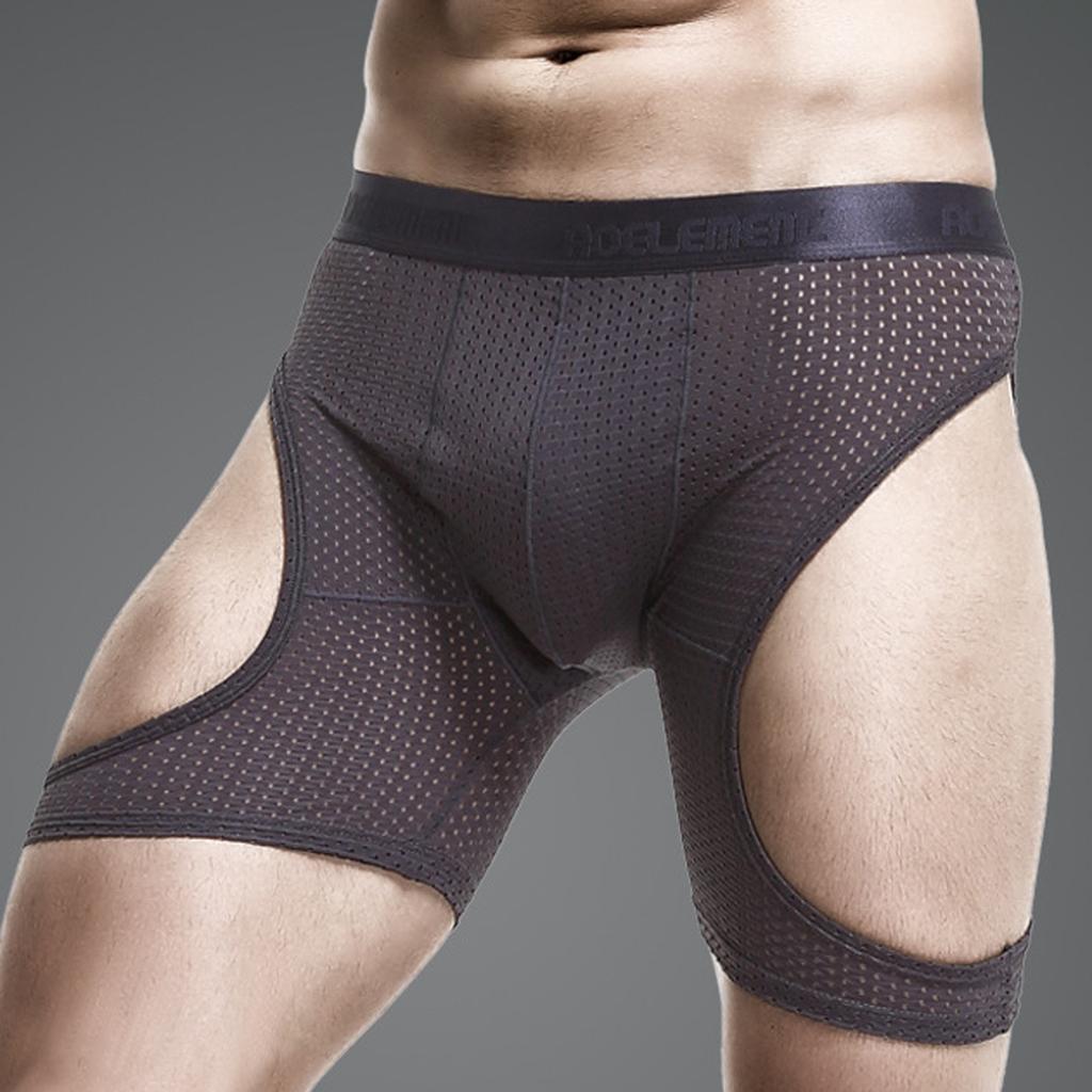 Men's Sports Running Underwear Anti-Wear Leg Ice Wire Hollowed Out Boxer Pants Extended Tight Boxer Pants
