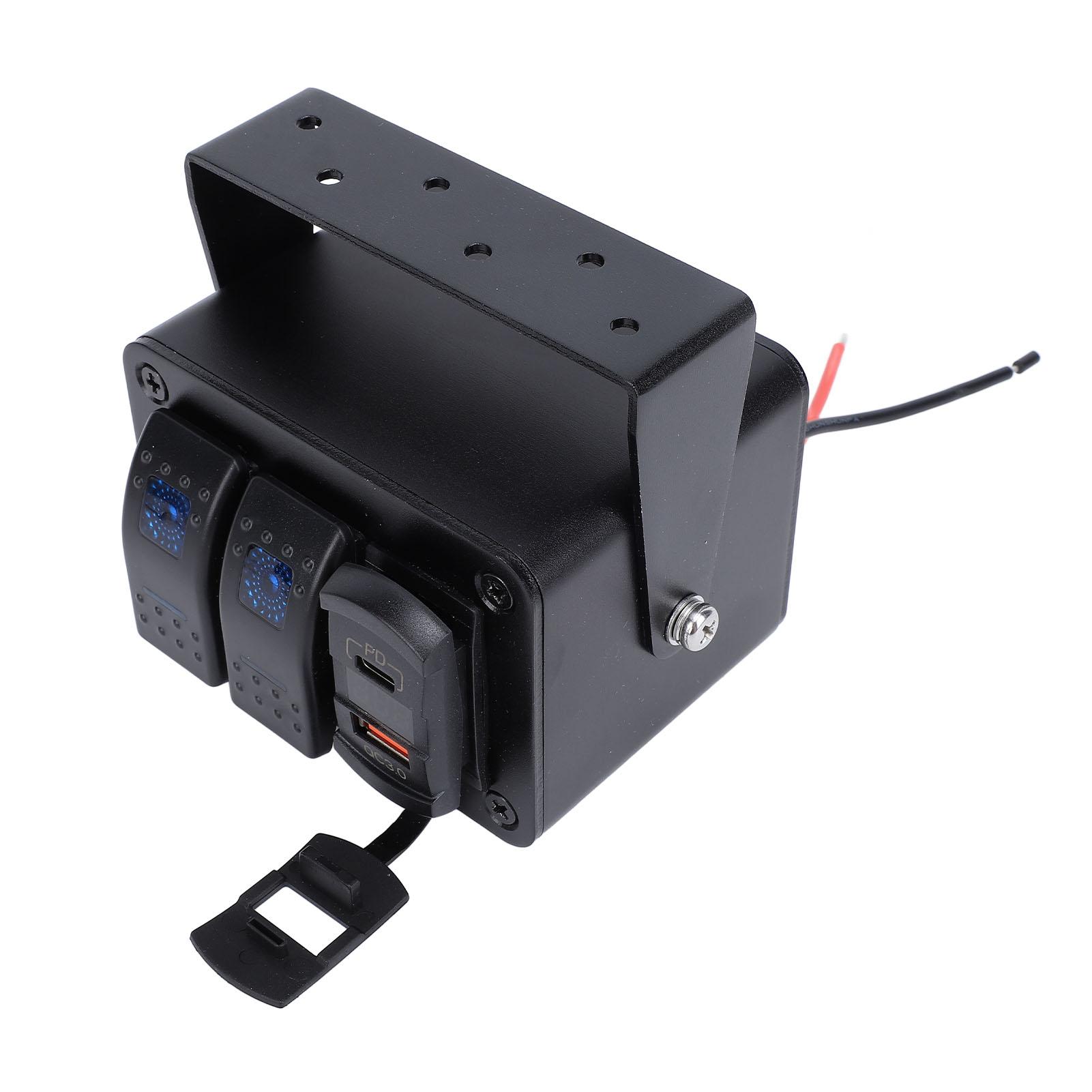 

Коробка с 2 тумблерами с вольтметром, портом USB Type-C PD, портом USB QC3.0, водонепроницаемая, от 12 до 24 В постоянного тока для