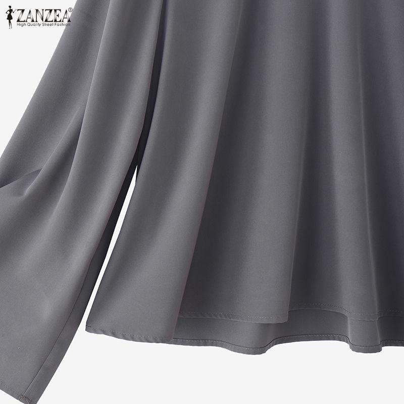 ZANZEA Women Casual Round Neck Solid Color 3/4 Sleeve Loose Blouse