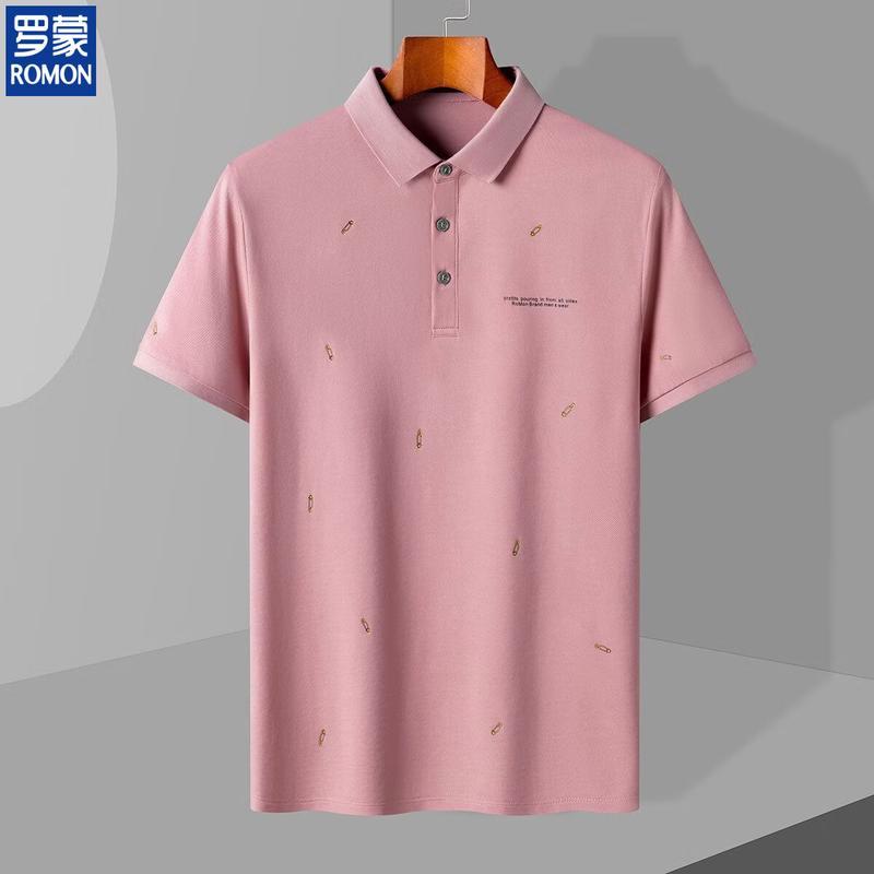ROMON Men s Embroidered Short Sleeve Polo Shirt 50