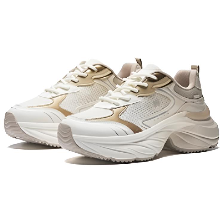 New Anta Cloud Rising Abrasion Resistant Breathable Low top Chunky Sneakers Women's Ecru Gold 122538882-2