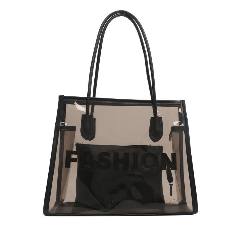 

Stylish Clear Women s Bag 2024 New Edition Big Pvc Tote Bag Handheld Summer Jelly Bag Shoulder Tote Bag чорний