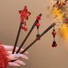 Red Wooden Hair Stick Tassel Hanfu Hairpin Retro   Cheongsam Accessories